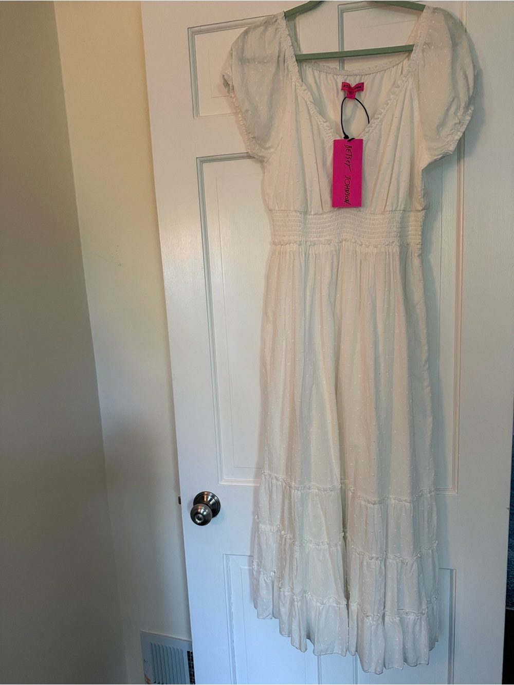 Betsey Johnson White Textured Maxi Dress with V-Neck